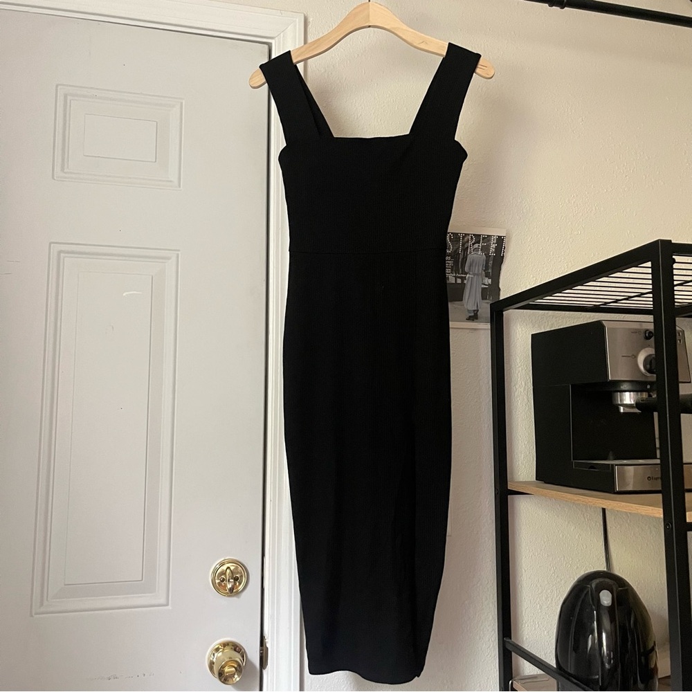 REFORMATION black tencel lyocell rib knit square neck sleeveless midi dress